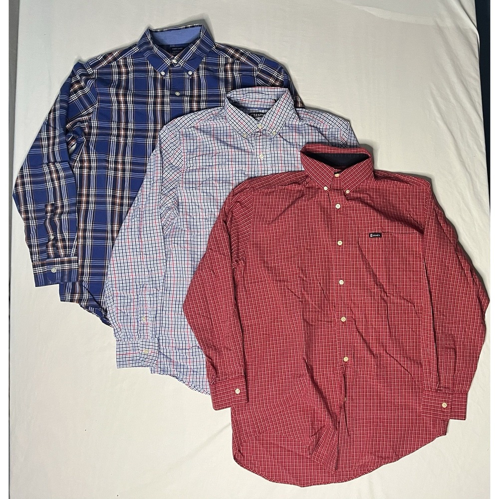 Chaps Oxford Dress Shirts Men's Size Medium Plaid Long Sleeve Button Up Lot Of 3